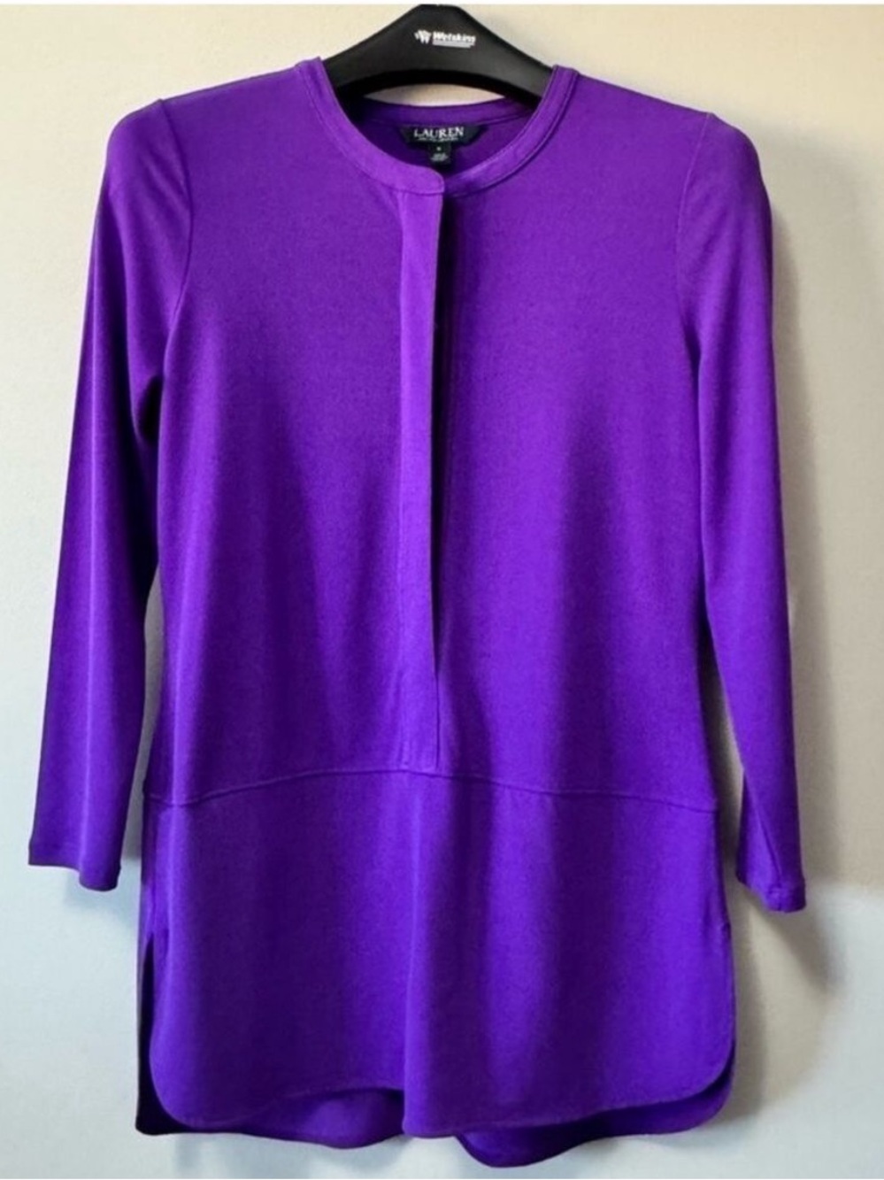 Ralph Lauren Purple 3/4 Sleeve Tunic with Mandarin Collar